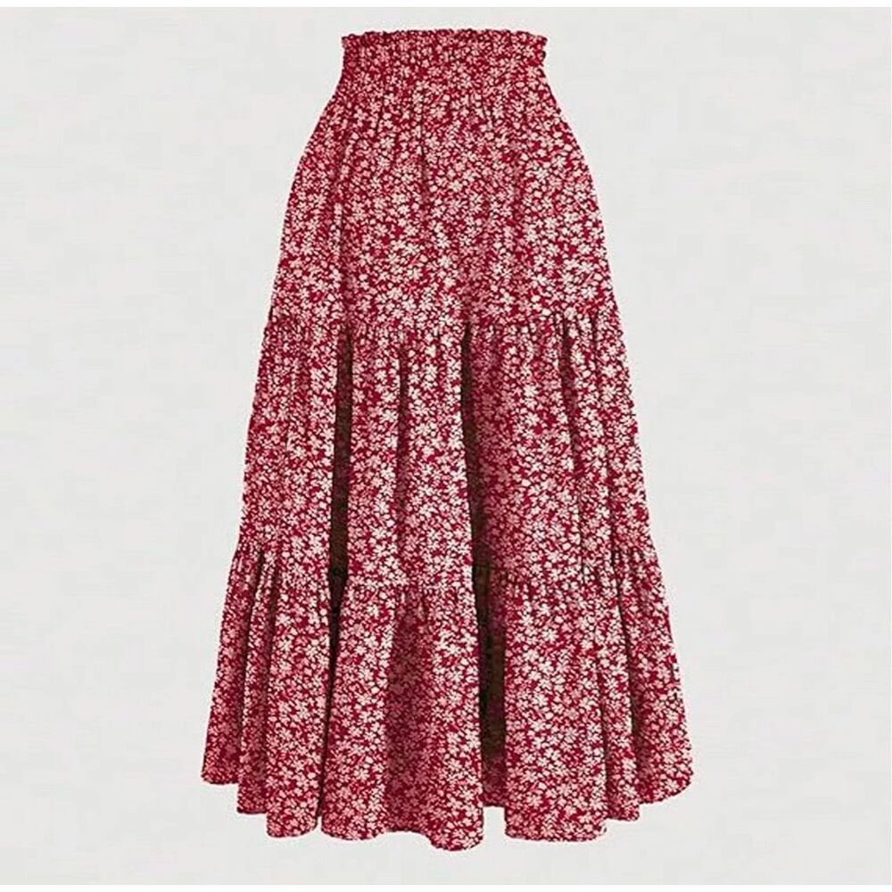 Pink Floral Three Tier Maxi Skirt, Small. Ultra feminine